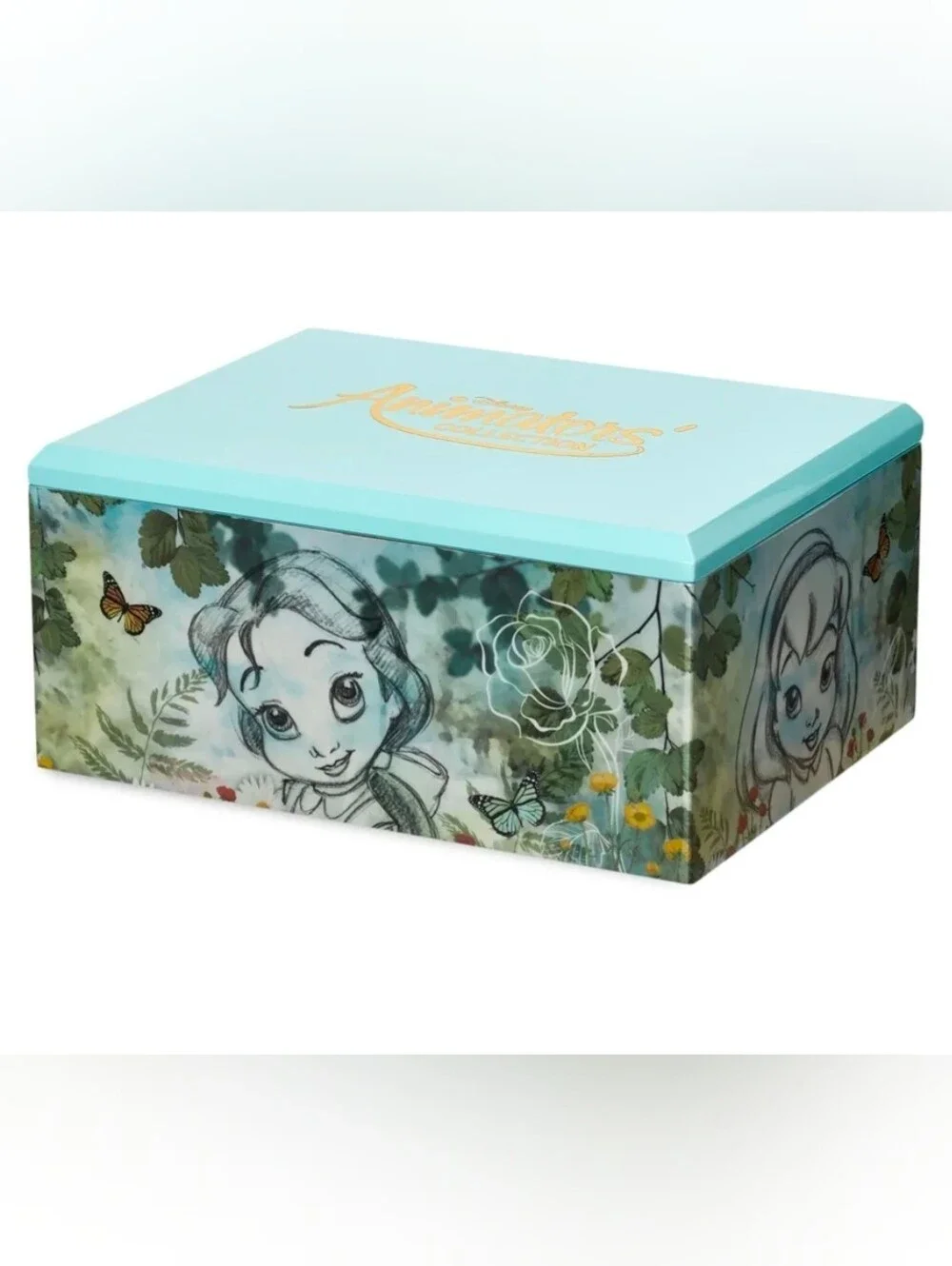 Wooden Jewelry Box Mirror Ring Holder Disney Character Cottage Farmhous Turquois